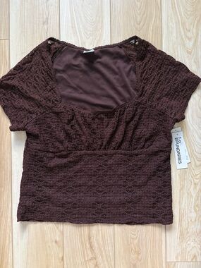 Lace Milkmaid Coquette Western Gathered Bodice Chocolate Brown Top XL